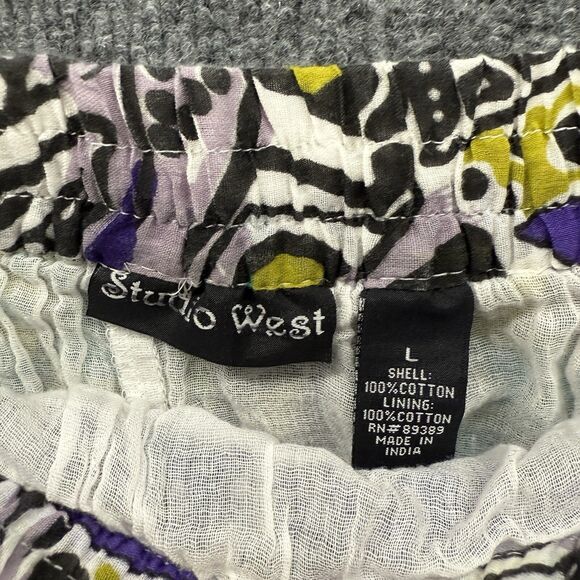 Studio West Skirt Womens L Purple Leaf Print Pull On Mini Flowy Hippie Boho Y2K - Picture 6 of 8